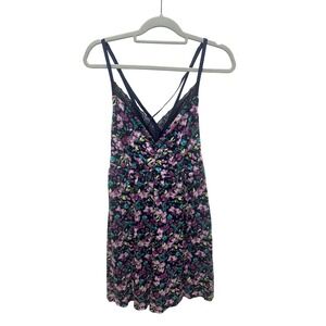 Cacique Sleep Floral Lace Trim Strappy Chemise Nightgown Purple 14/16 Plus size